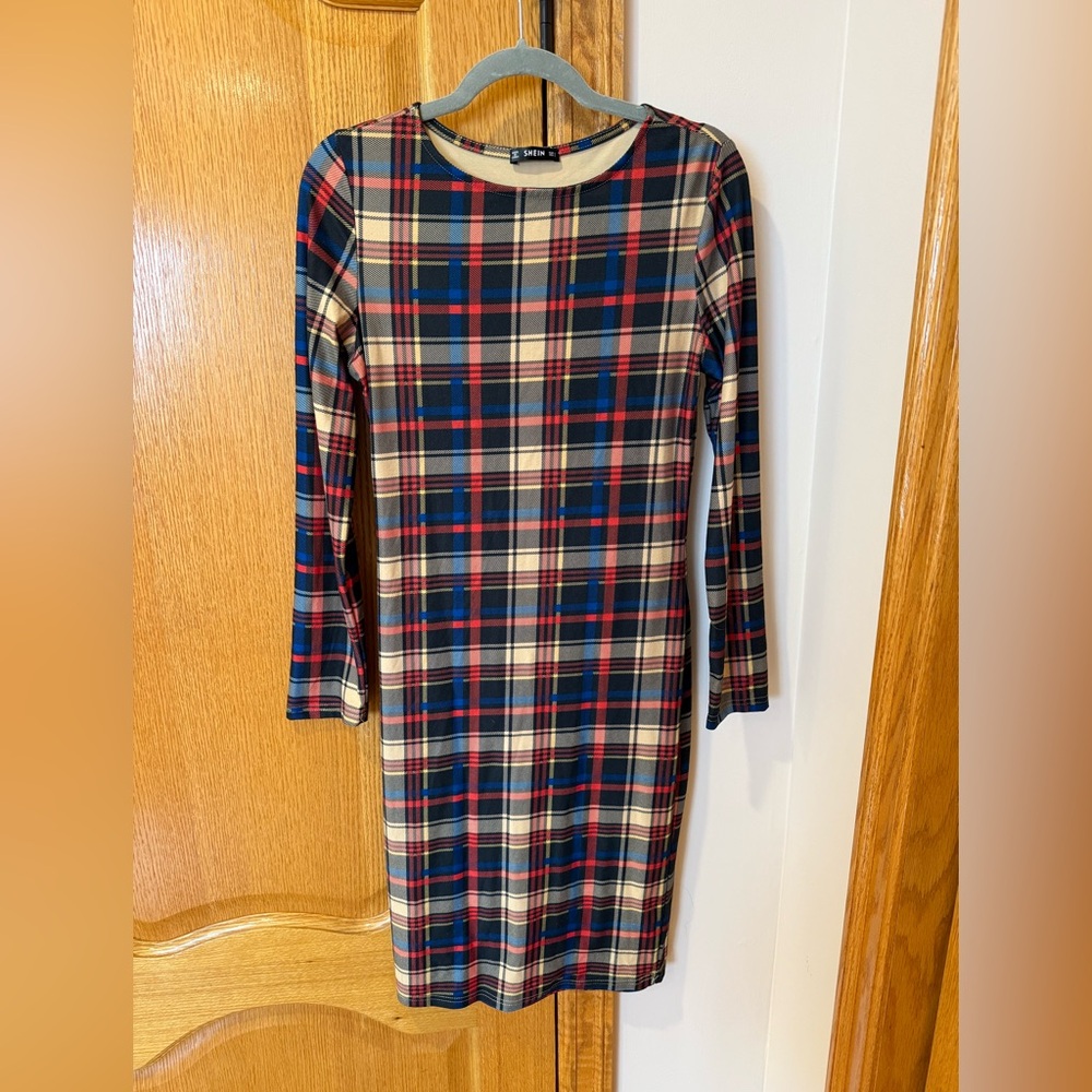 SHEIN Plaid Midi Long Sleeve Dress
